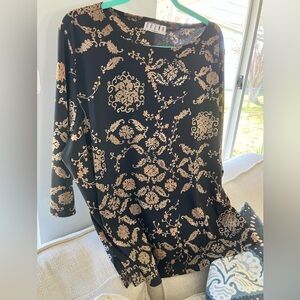 ERENA WOMAN ELEGANT Black and Gold Patterned Women's Top, Size 2X, Any Occasion